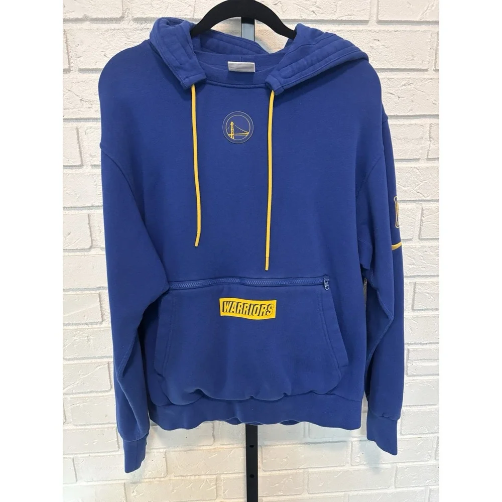 Nike NBA Golden State Warriors Mens L Blue Yellow Pullover Hoodie Zip Pocket